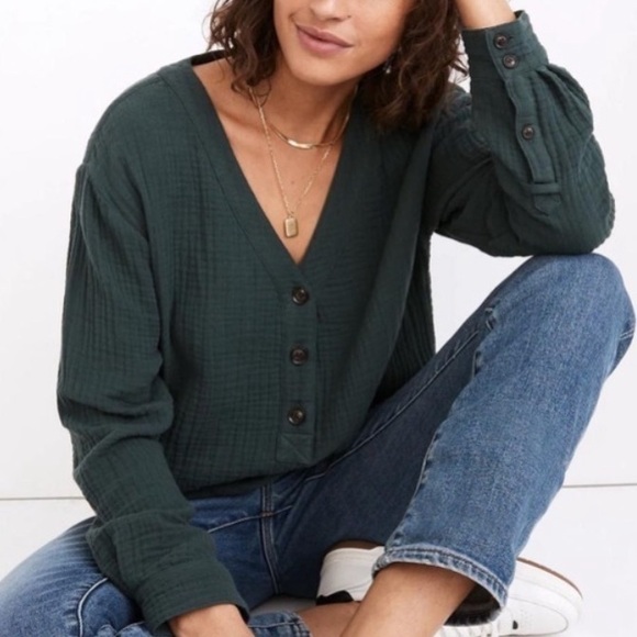 Madewell Tops - Madewell Light Spun Evert Top Midnight Green Size Small